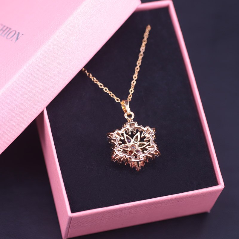 Luxury Snowflake Square Multi Color Zircon Gold Color Jewelry Set For Women Earrings Necklace Set In Store