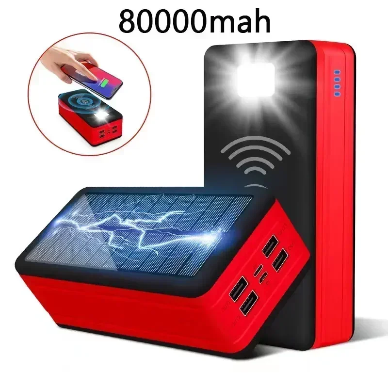 Solar Power Bank 10000mAh Solar Charging Mobile Phone Wireless Charging Large Capacity Battery External Battery Fast Charging: Red / 10000mAh