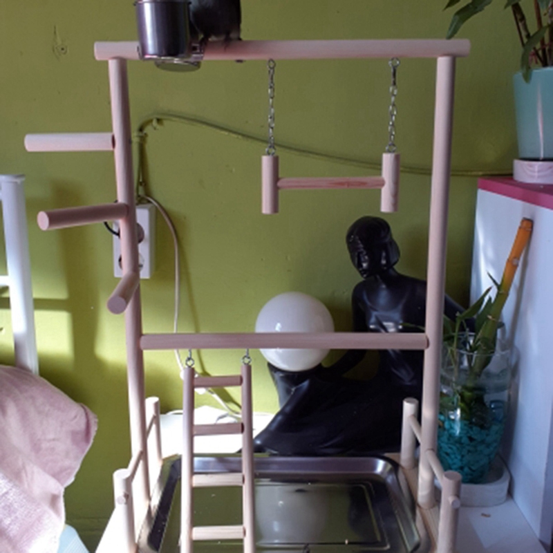 Papegaaien Speeltuin, Natuurlijke Houten Papegaai Baars Gym Play Stand Parkiet Ladders Met Feeder Kopjes En Speelgoed Oefening Spelen