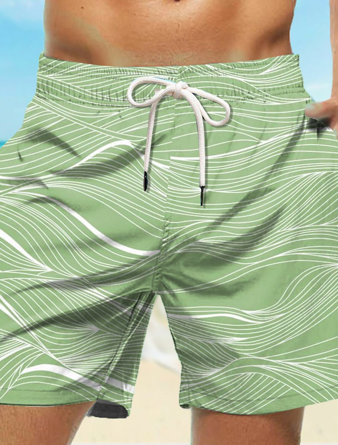 Herreshorts med snor, bølger, grafiske trykk, hurtigtørkende, avslappede hawaii-shorts