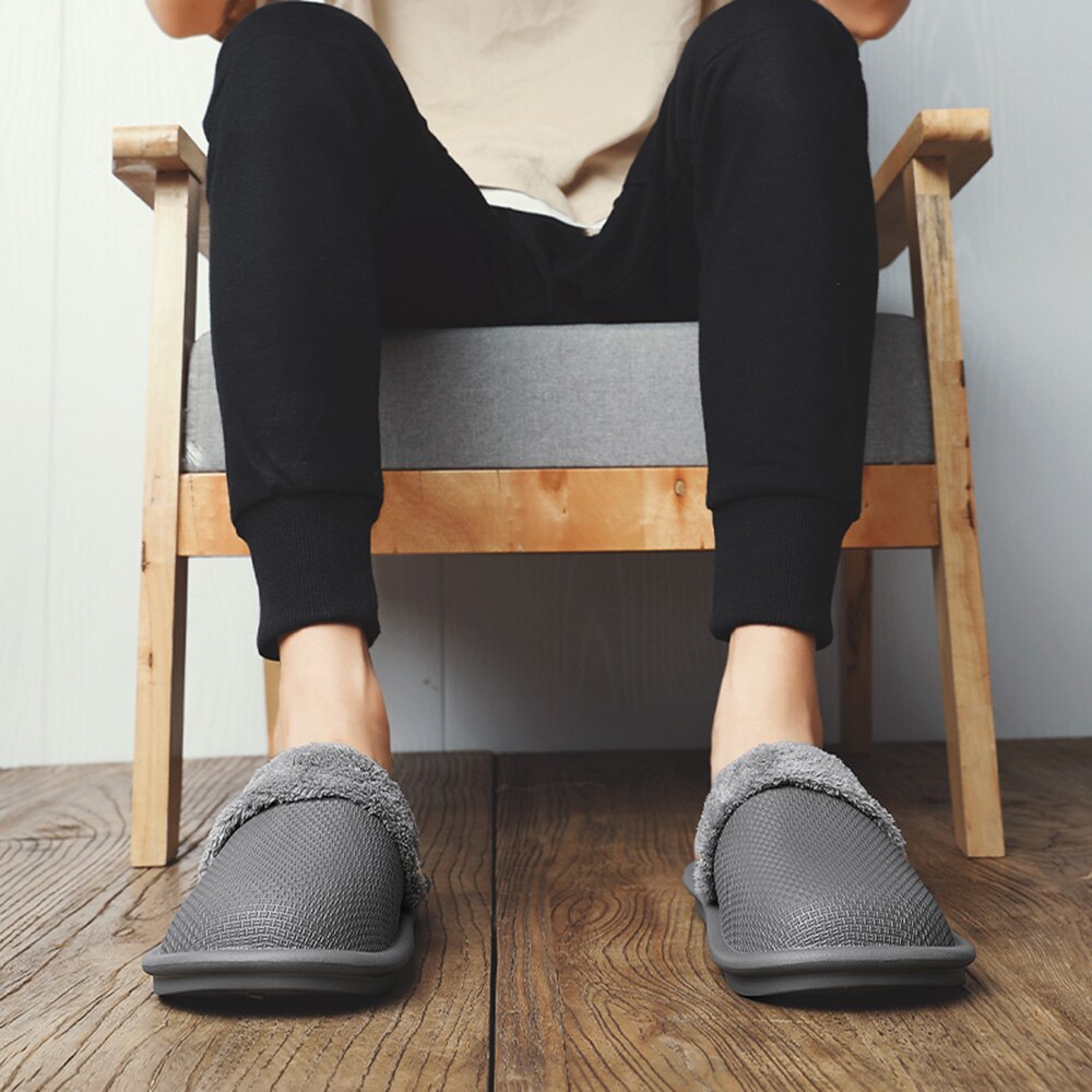 Zapatillas de EVA impermeables para hombre, pantuflas calientes de felpa informales para interior, de algodón, pantuflas para el hogar, invierno,