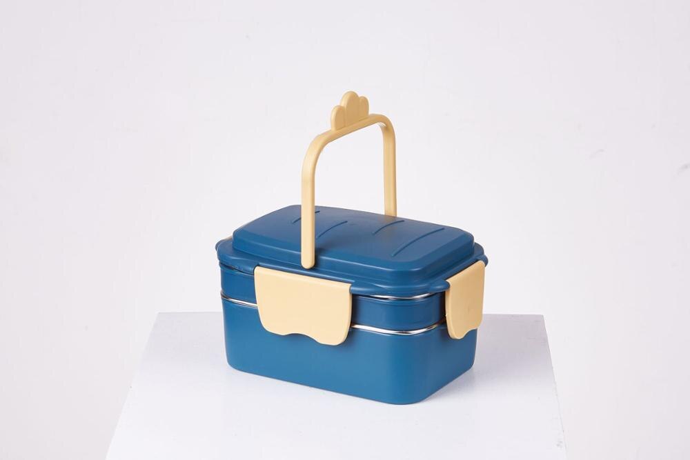 Cute lunch box children portable outdoor double-layer stainless steel lunch box insulation and leak-proof food container kitchen: blue