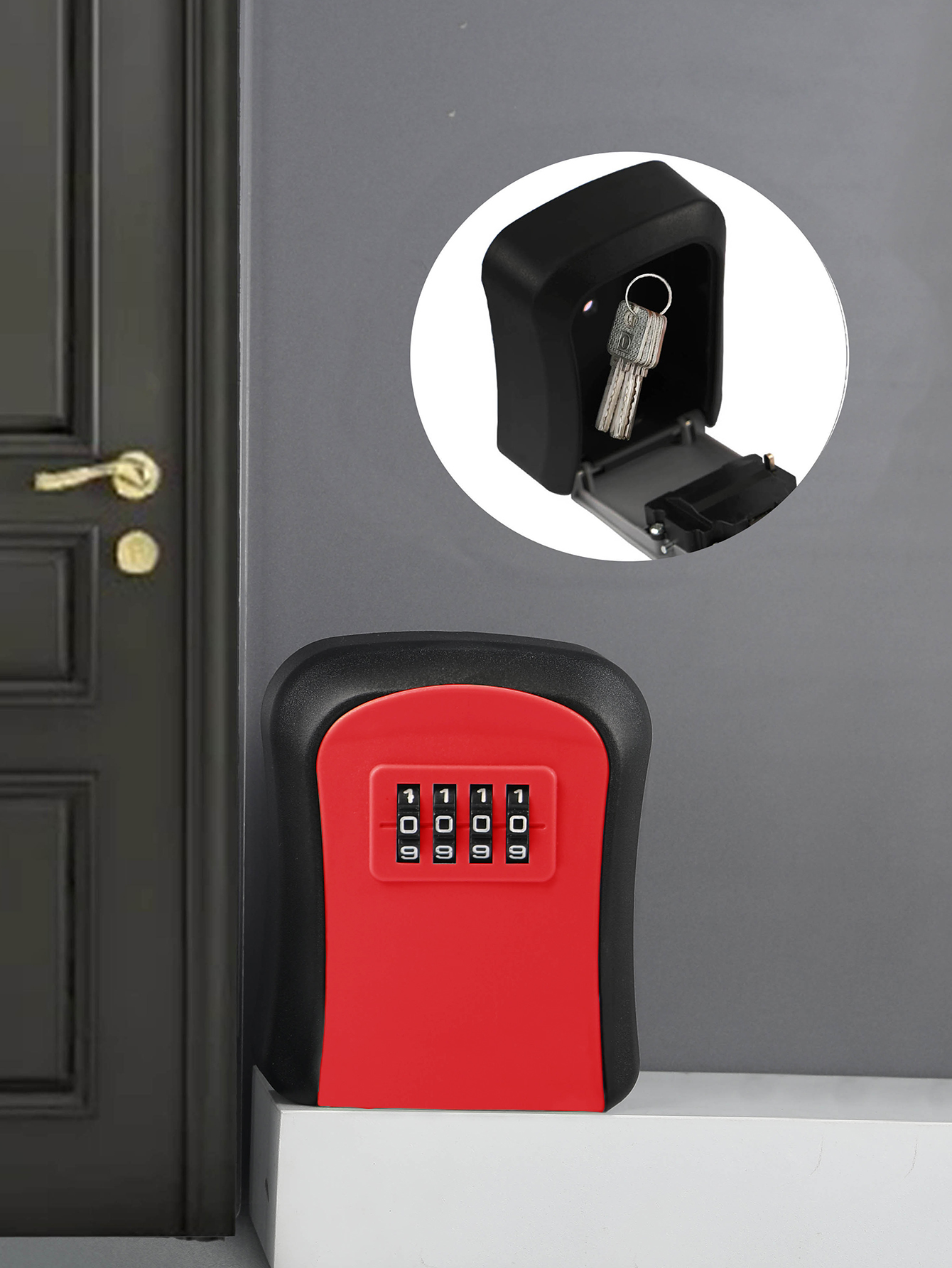 1pc Wall-Mounted Key Storage Box, Password Key Box, Outdoor Resettable Secret Code Lock Safe Lock Box, Storage Safe: Red