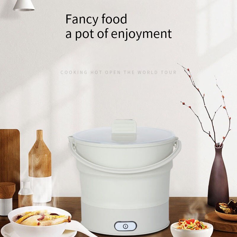 Folding Electric Skillet Kettle Heated Food Container Heated Lunch Box Cooker Portable Pot Cooking Tea