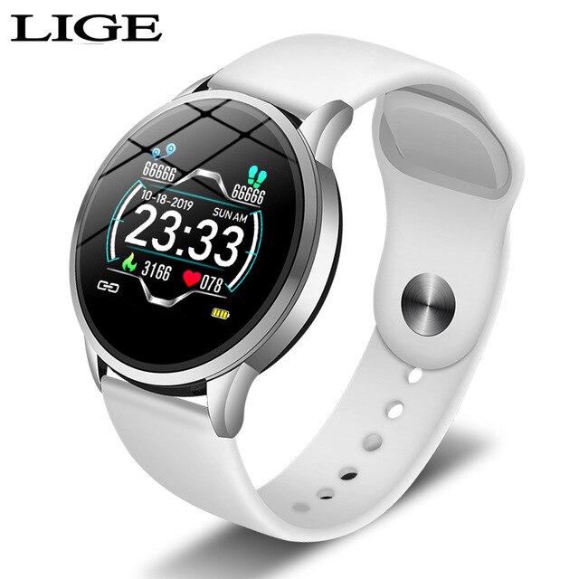 LIGE-reloj inteligente de lujo para mujer, deportivo, resistente al agua, con control del ritmo cardíaco y de la presión sanguínea, podómetro para Android e ios: All silver