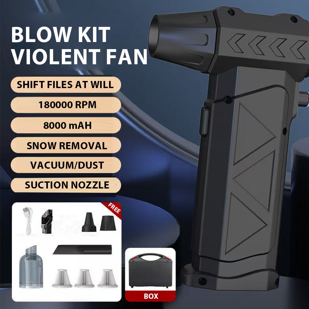 Turbo Fan 180000 RPM Air Blower Handheld Electric Turbo Jet Fan Brushless Violent Blower Wind Speed 53m/s Industrial Duct Fan: Silver