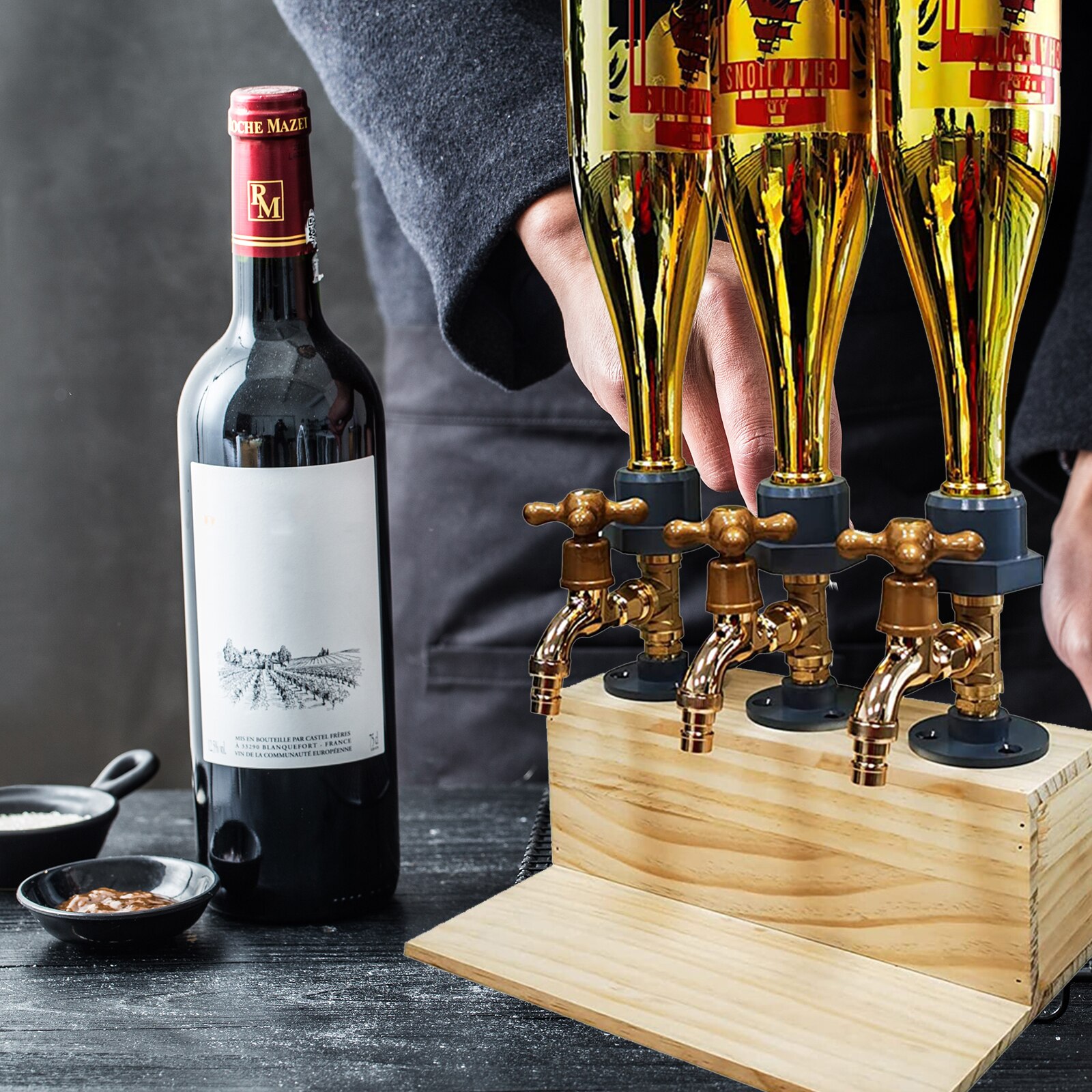 Distributeur de vin en forme de robinet en bois, distributeur d&#39;alcool, carafe à whisky et liqueur, support de robinet de bière, distributeur de Shot pour Bar de fête à domicile