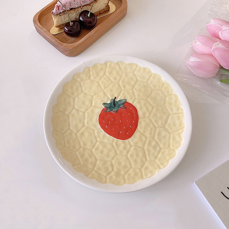 Kawaii fresa de placa de cerámica Rosa lindo pastel para el desayuno de la fruta postre Plato decorativo cocina vajilla: Yellow A