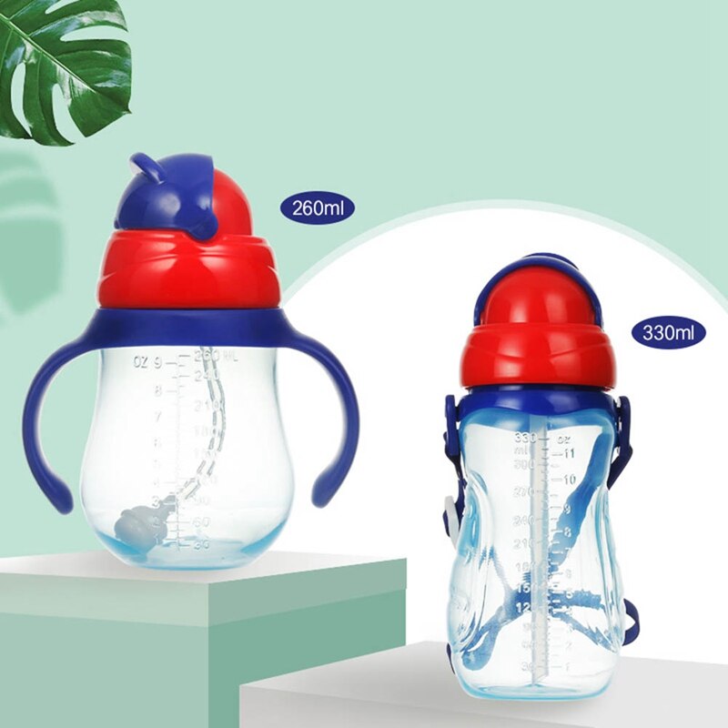 260ml/330ml kinderen school drinkbeker met handvat baby kinderen leren voeden drinkwater met rietje siliconen fles