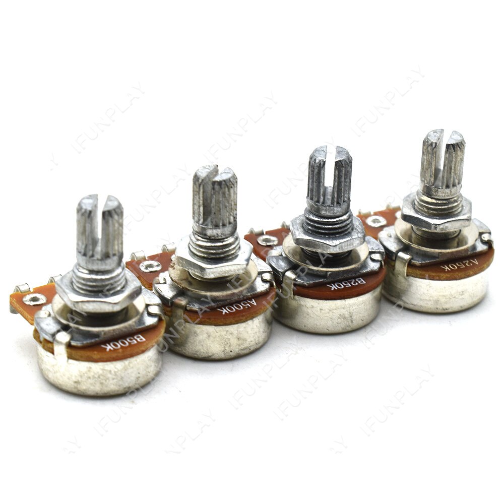 Potenciómetro estriado A500K/250K, 2 piezas, pequeño pote, efecto de bajo eléctrico, amplificador, volumen de tono, 15mm, partes del eje