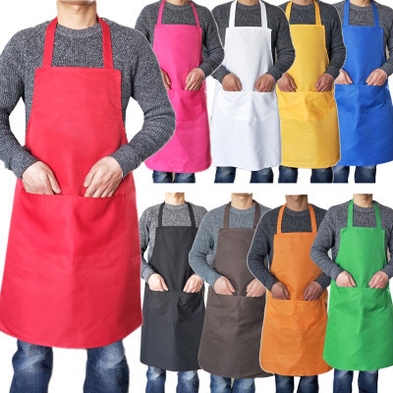 Rent farve madlavningsforklæde til kvinder mænd køkken tykkere husholdningsrengøring forklæde bomuld polyester med dobbelt lomme dropshiping