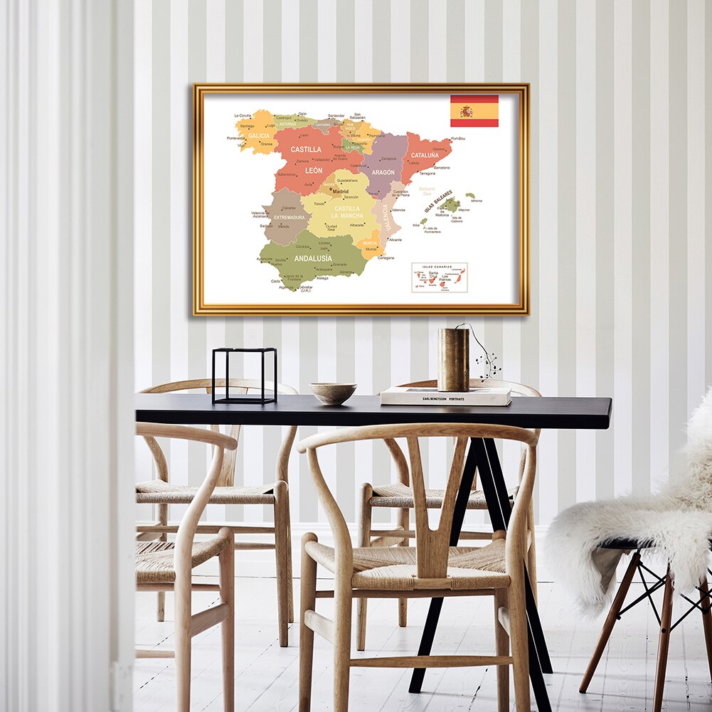 90*60cm In Spanish The Spain Map Wall Art Poster Canvas Painting Living Room Home Decoration Office School Supplies