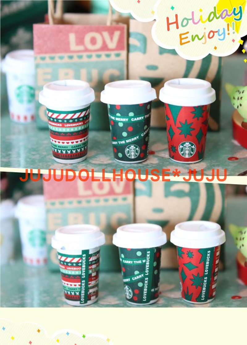 2/3pcs Chirstmas Style Coffee Cups Mugs Dollhouse Miniature Drinks Pretend Kitchen Blyth Barbies Doll House Food Toys