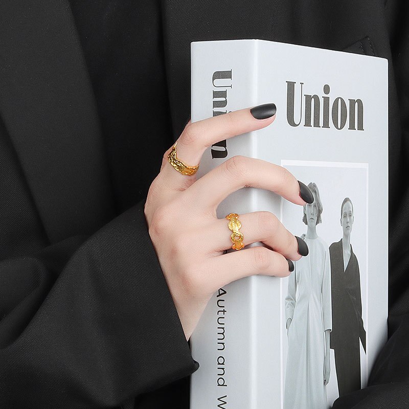 925 Sterling Silber Unregelmäßige Unebene Oberfläche Textur Folie Papier aufbringen Offenen Ring Frauen Handgemachtes