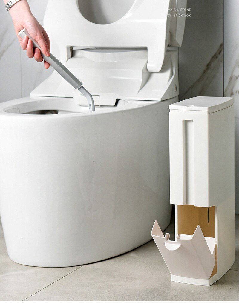 Narrow Trash Can Toilet Brush Set Bathroom Plastic Waste Bin Dustbin Kitchen Garbage Bucket Trash Bin Household Cleaning Tools