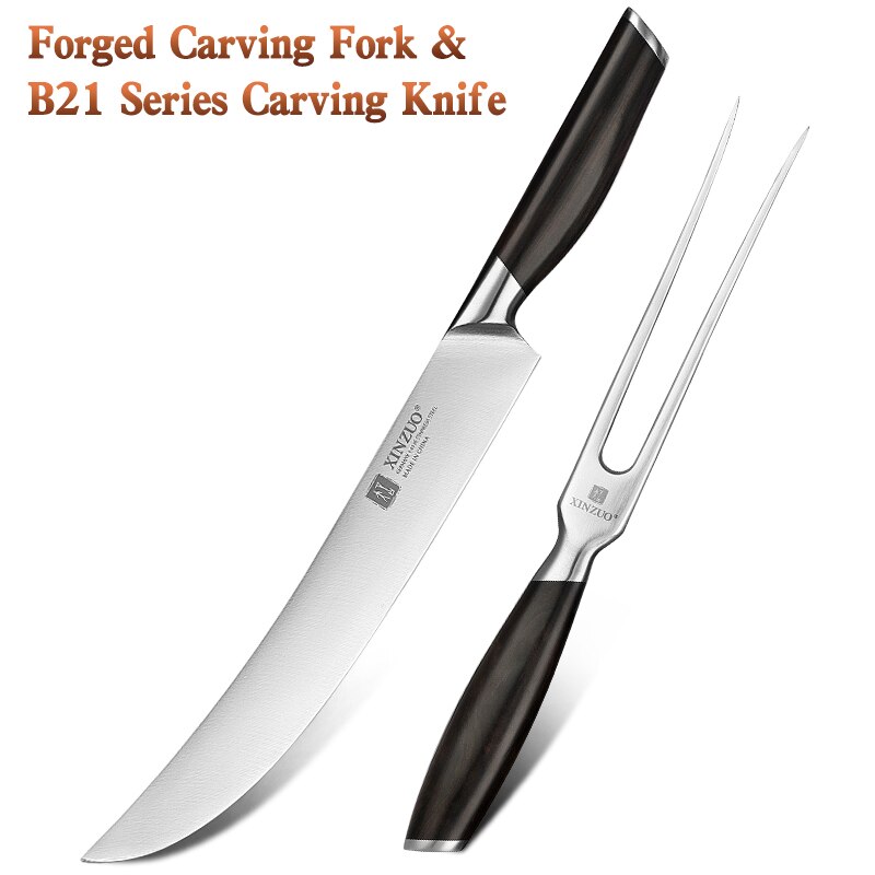 Xinzuo 10 tommer udskæringskniv og 155mm udskæringsgaffelsæt tyske 1.4116 rustfrit stål køkkenknive bedste kokskniv: Gaffel og kniv