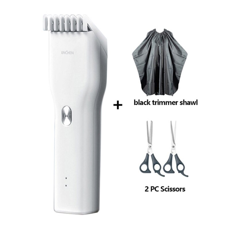 Xiaomi ENCHEN Hair Trimmer For Men Kids Cordless USB Rechargeable Electric Hair Clipper Hairs Cutter Machine With Scissors Shawl: XM-YP-048D