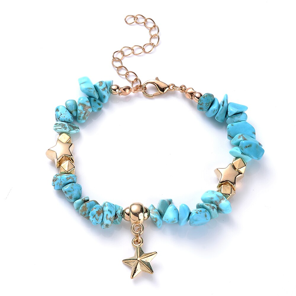 2022 Zomer Charm Star Hanger Blue Stone Armband Voor Vrouwen Unieke Onregelmatige Parel Kralen Link Chain Bohemen Armbanden: 1