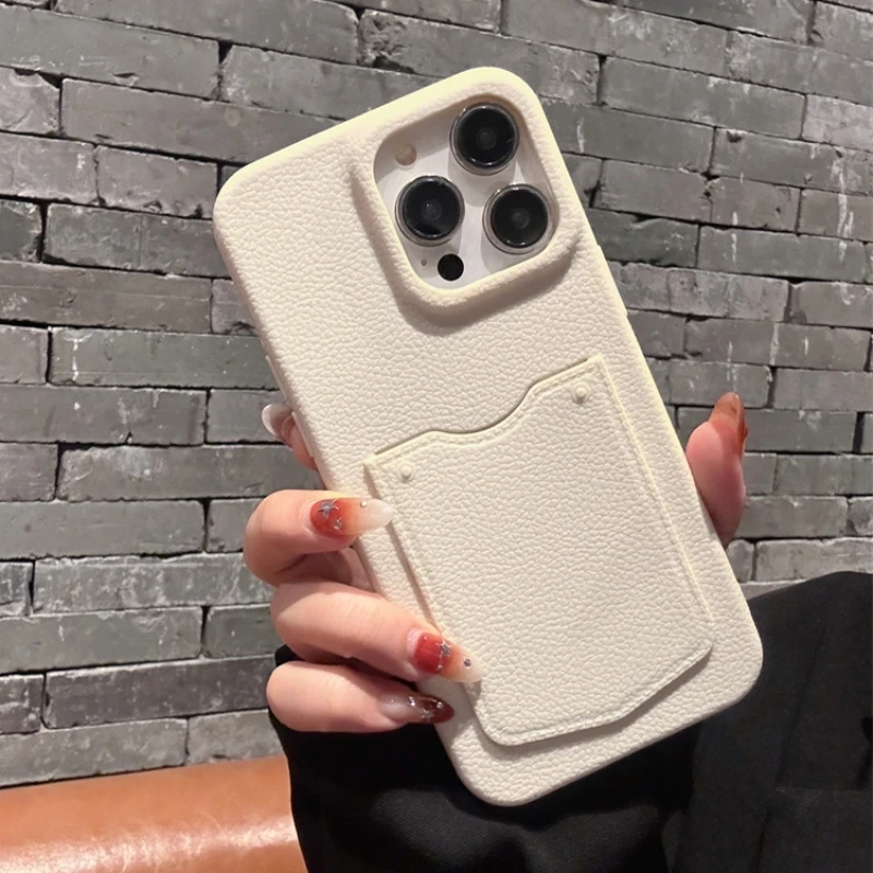 Leather Pattern Card Bag Slot Holder Wallet Case For iphone 13 14 15 16 Pro Max 15 14 Pro Shockproof Soft Silicone Cover