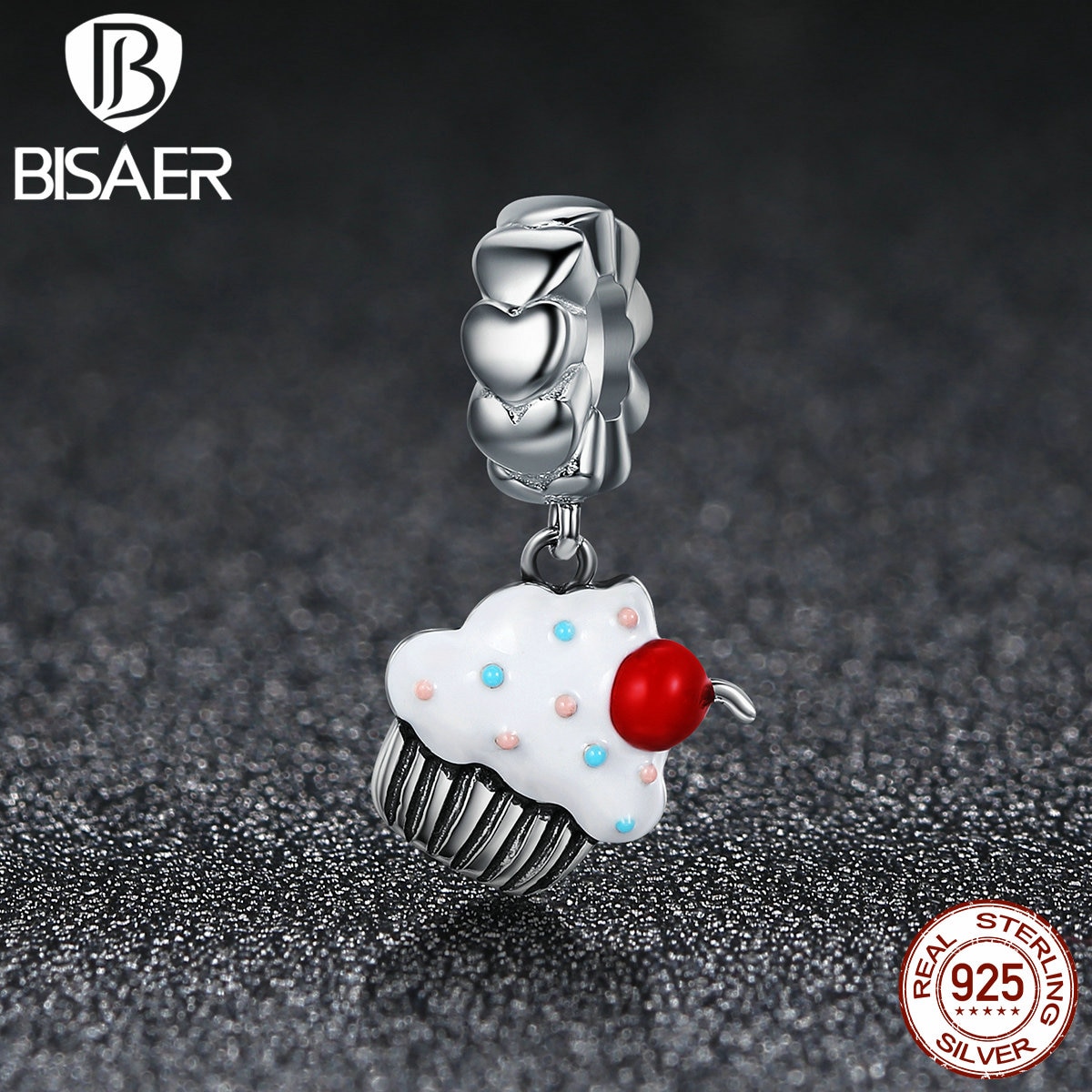 BISAER 100% 925 Sterling Silber Lecker Wüste, Kleine Geburtstag Kuchen Reize passen Authentische Original BISAER Armbänder ECC350