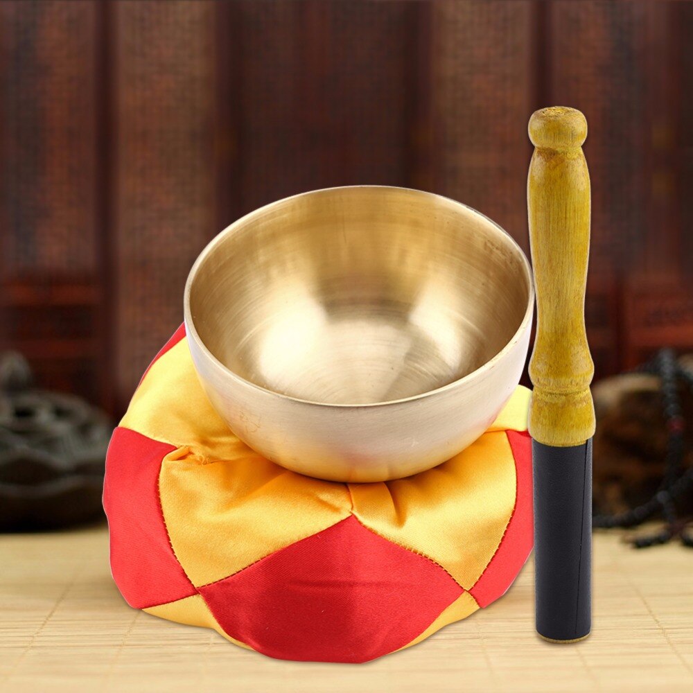 Buddhism Tibetan Singing Bowl Cushion Wood Stick Tibetan Bowl Buddhism Meditation Brass Vintage Home Decorative