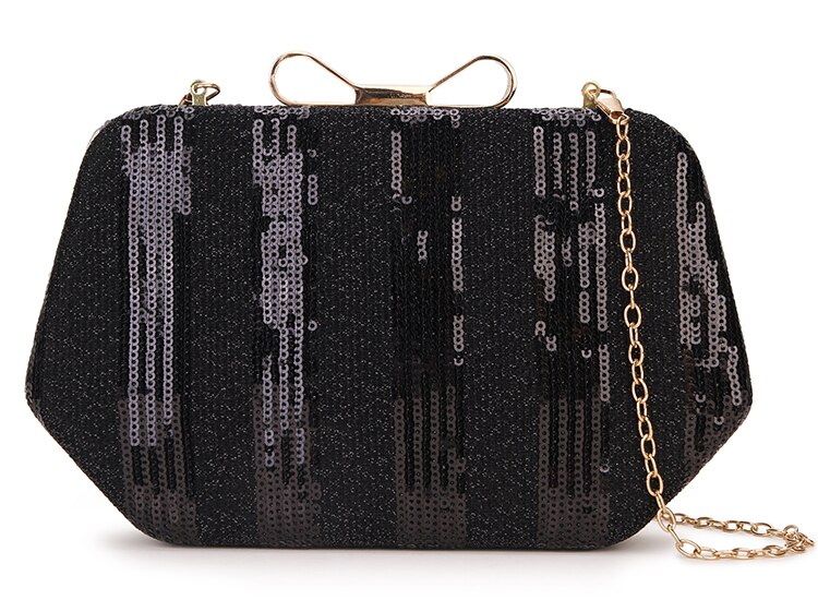 Luksus sommerfuglspenne kvinner paljetter stripete vesker og vesker fest bryllup clutch bag skulder kjede bag mini bolsa: Svart