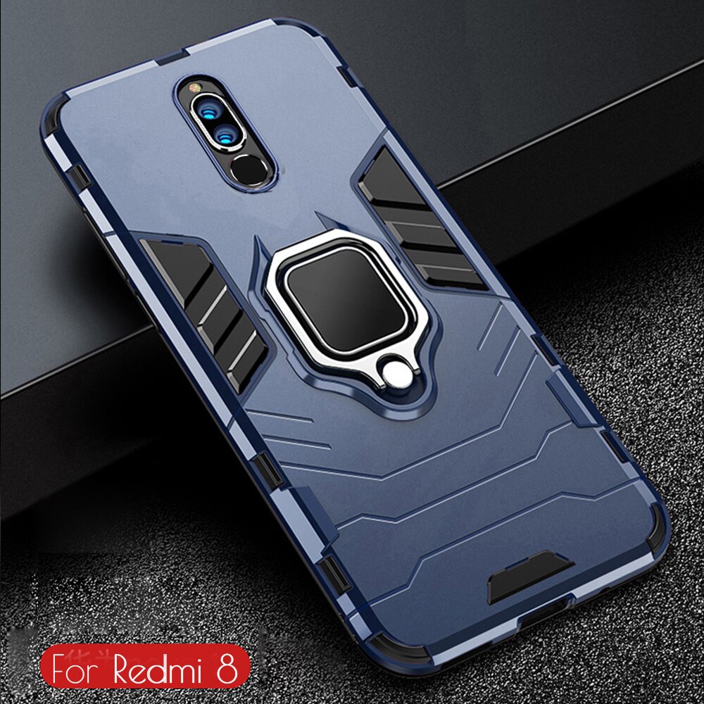 Funda armadura de Metal para Xiaomi Redmi 8 A, carcasa de teléfono con soporte de anillo de Metal para Redmi 8 8A, A prueba de golpes, carcasa de parachoques reforzado: Redmi 8A / Blue