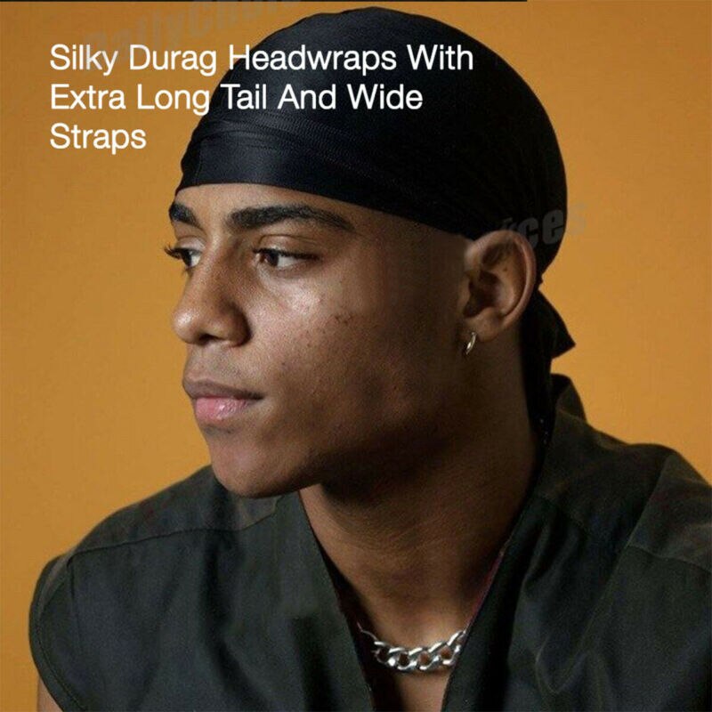 US Unisex Men Women Bandana Doo Durag Headwear Soft Silk Pirate Cap Wrap: Black