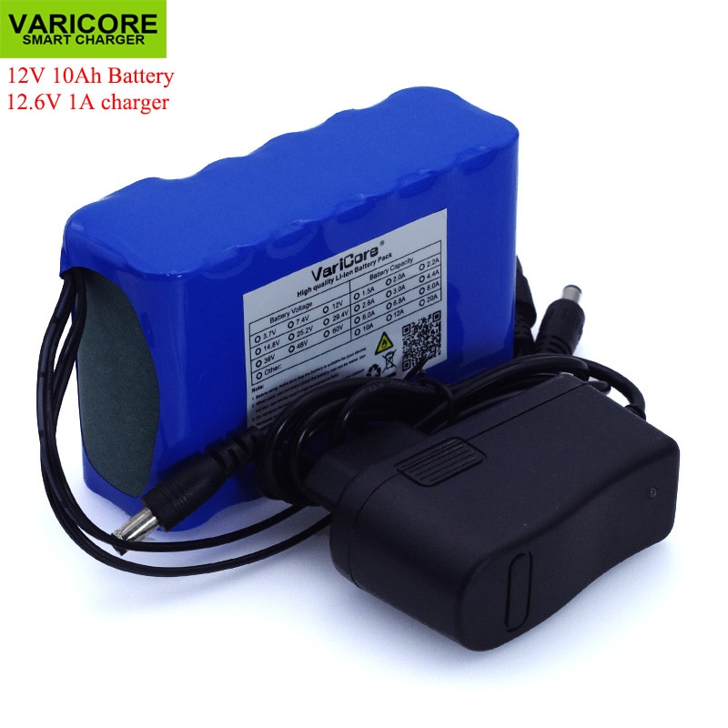 VariCore 12 v 10Ah 18650 li-ion batterij 10000 mah met BMS Bescherming Circuit Board DC 5.5 * 2.1mm + 12.6 v 1A Charger