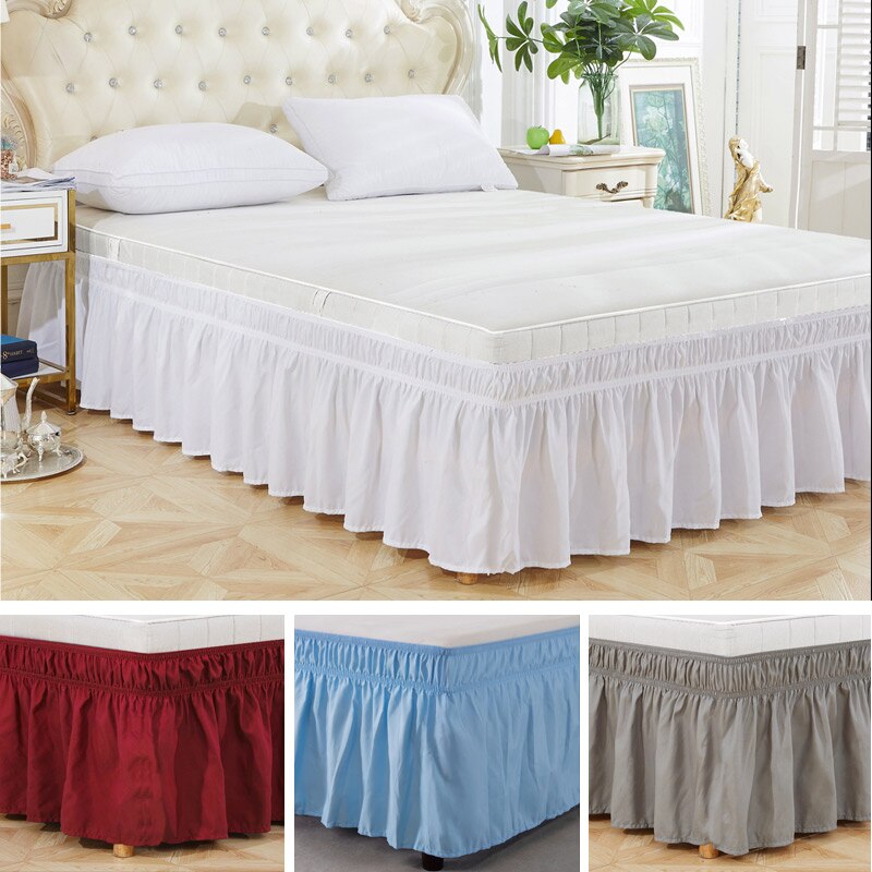 Wrap Around Ruffled Bed Skirt with Adjustable Elastic Belt Wrinkle Free Bedskirt Dust Ruffles, Bed Frame Cover Queen King Size