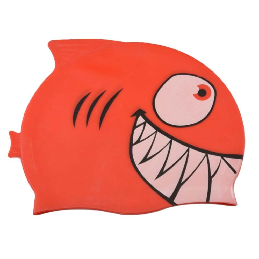 Bonnet de bain élastique en Silicone en forme de poisson pour enfants, chapeau de natation étanche en forme de requin de dessin animé (requin, rouge)