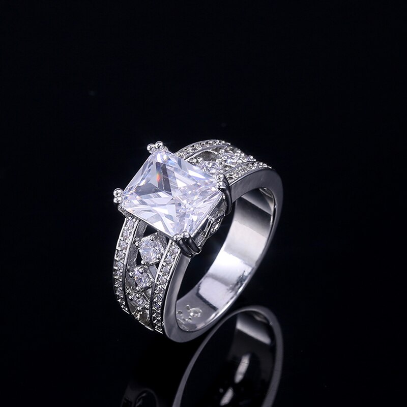 Huitan luxo na moda casamento bandas atacado legal feminino novo gótico solitaire quadrado aaa deslumbrante zircão cúbico pedra anel de noiva