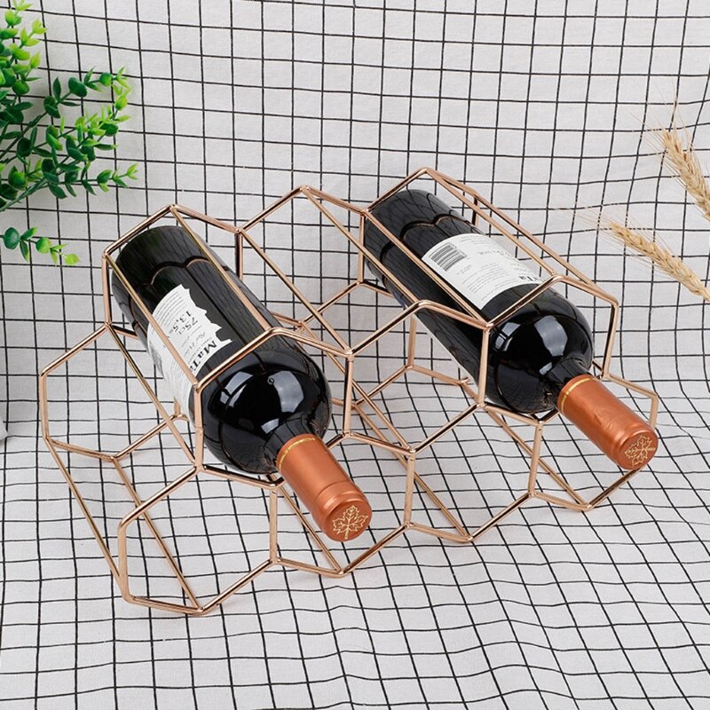 Moderne metal honeycomb vin rack vinflaske opbevaring bikube bordplade vin rack hexagon 9 flaske vin holder display