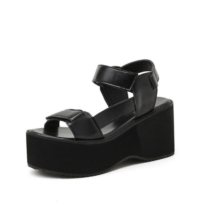 Schnalle Gurt Slingback Plattform Fersen Sandalen Frauen gucken Zehe Gurt Sommer Sandalen Frauen freizeit schuhe Punk Gothic Schuhe Frauen