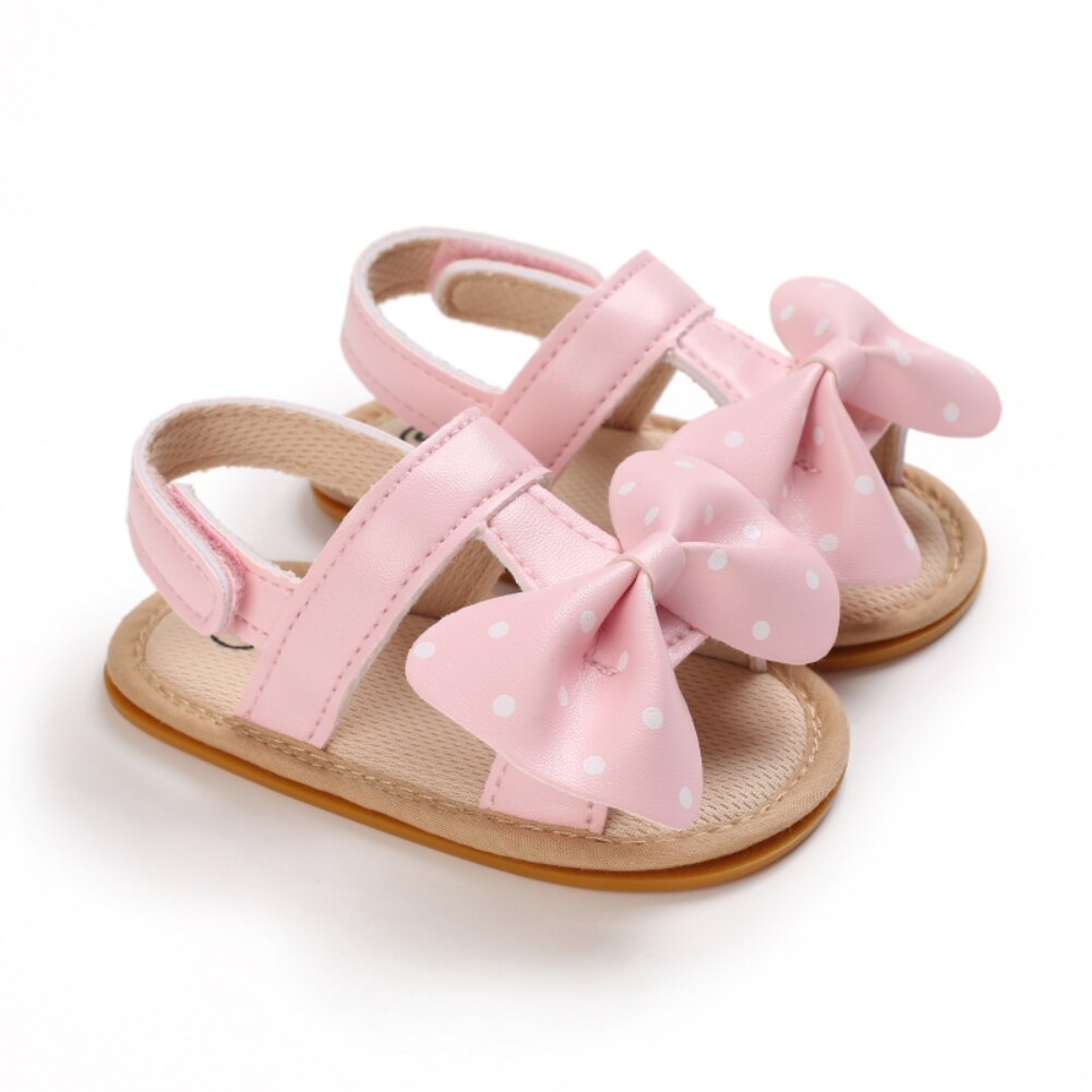 Zomer Baby Baby Meisjes T-Strap Sandalen Casual Strik Dot Strand Schoenen Anti-Slip Pu Lederen Prewalker Eerste wandelschoenen 0-18M: P / 7-12 Months