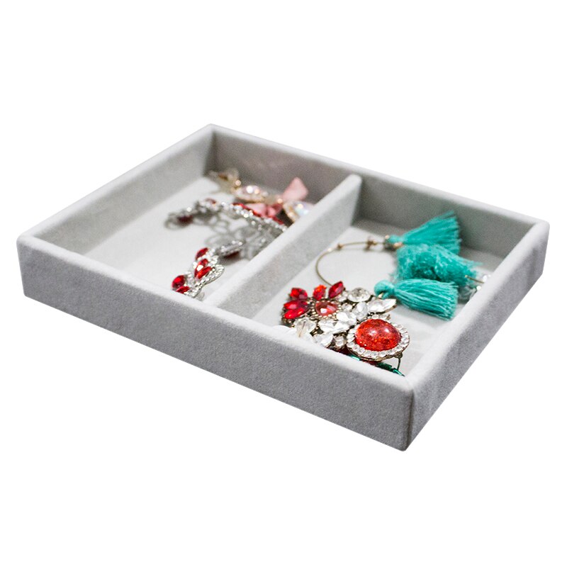 Velvet Jewelry Ring Display Organizer Case Tray Holder Necklace Earrings Bangle Storage Box Showcase Jewelry Stand Holder: 2 Grids Plate