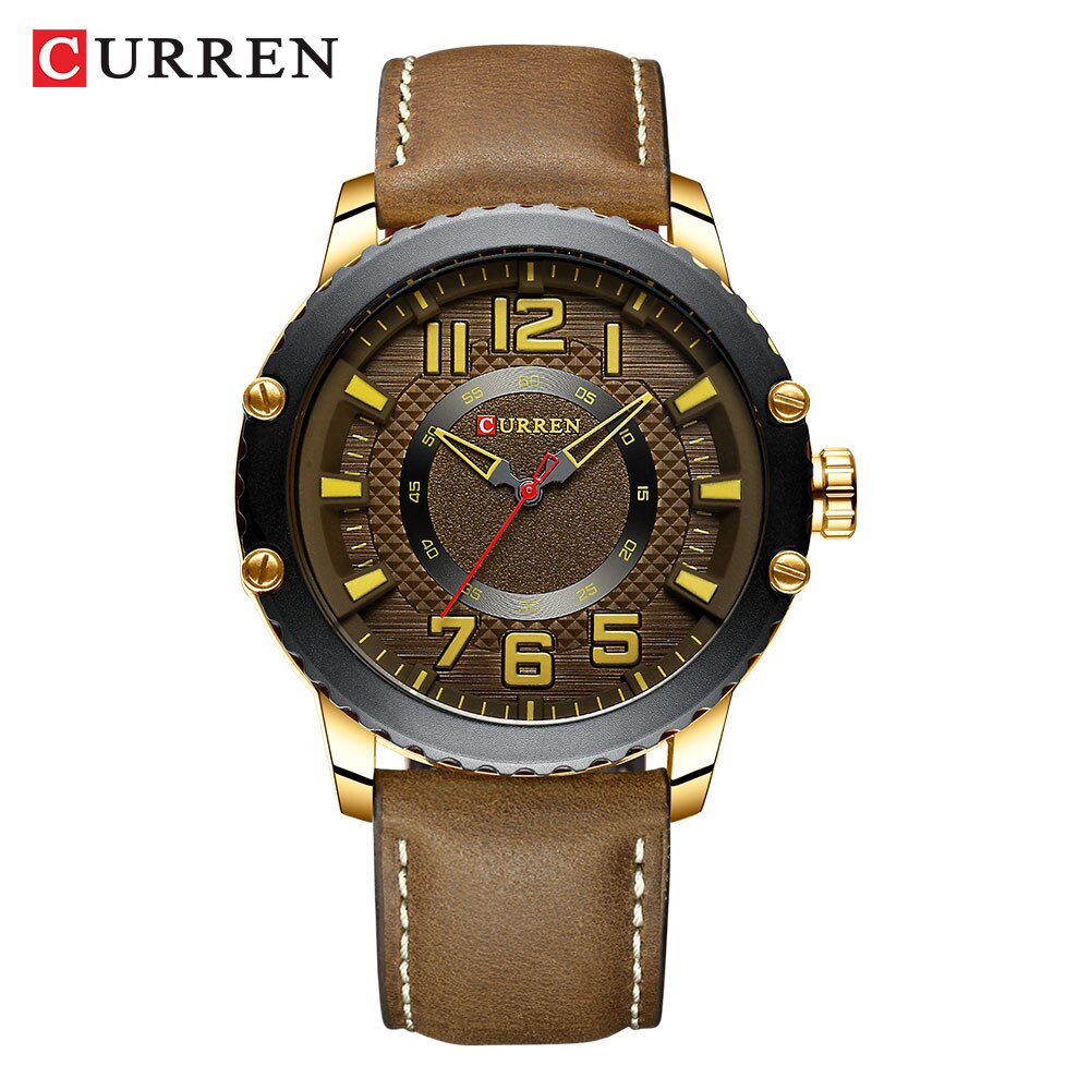 Relogio masculino ure herre curren ur herre ure læder vandtæt armbåndsur herre sport quartz ur 8341: Brun