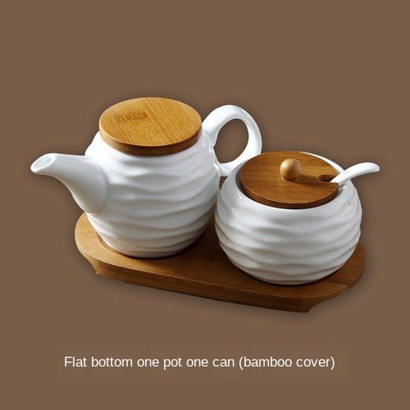 Ceramic Kitchen supplies oil pot seasoning pot set seasoning box salt sugar bowl pepper sauce vinegar jars WJ817: 3PCS
