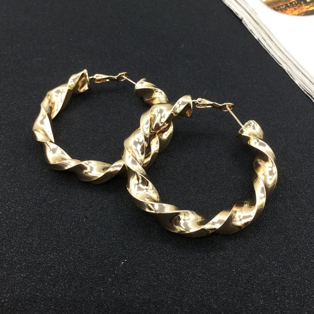 Punk Alloy 50mm Hoop Earrings For Women Twist Thick Metal Boho Statement Earrings Big Jewelry UKMOC