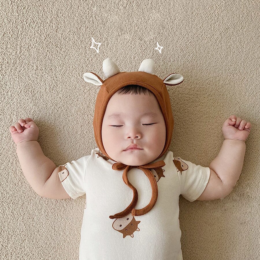 Toddler Baby Clothes Boy Cartoon Cow Pattern Printed Cotton Bodysuit Summer Infant Girl Short Sleeve Bodysuits +hat