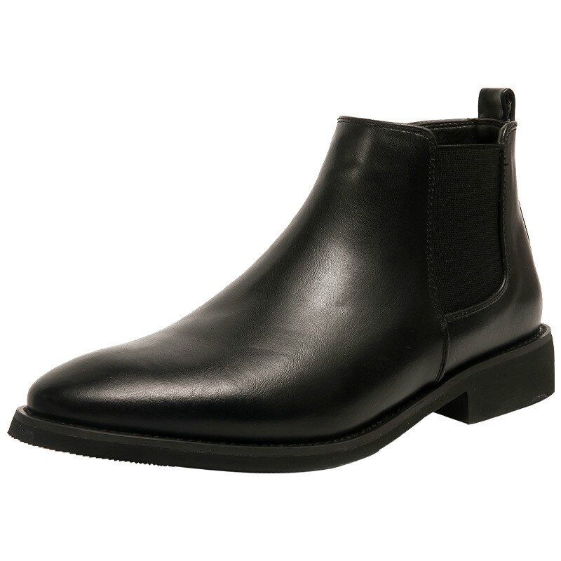 Botas Chelsea clásicas de invierno para hombre, botas altas transpirables con punta estrecha, botas totalmente negras, cuero de , cremallera, zapatos informales fáciles de combinar: 41