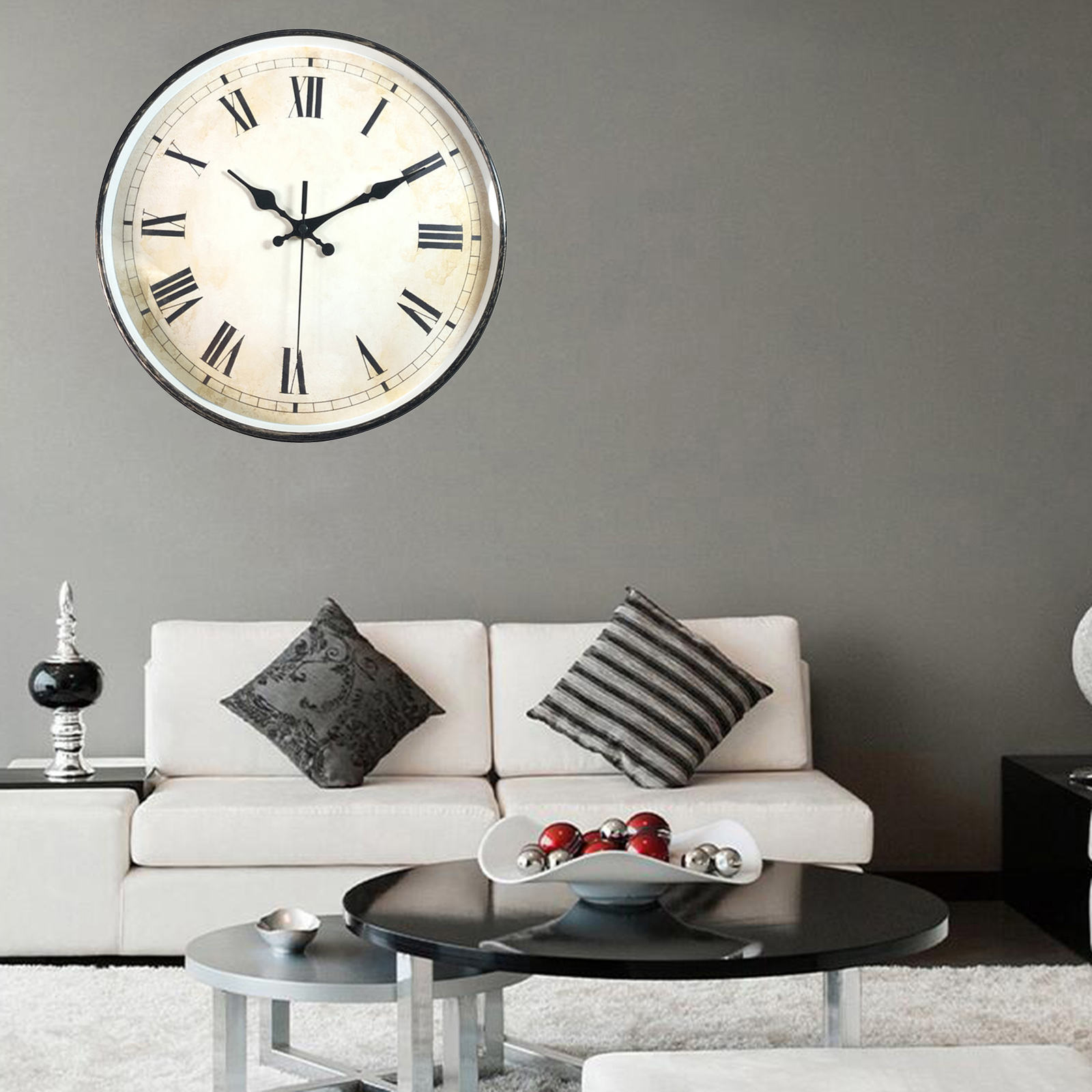 12 Inches Retro Wall Clock Decor Roman Numerals Battery Powered, Non Ticking