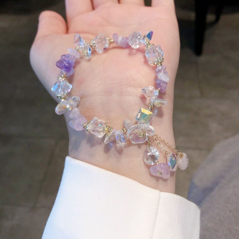 Romantic Purple Color Clear Crystal Charm Bracelet for Women Girl Gold Color Metal Chain Stones Zircon Chic Bracelets Jewelry