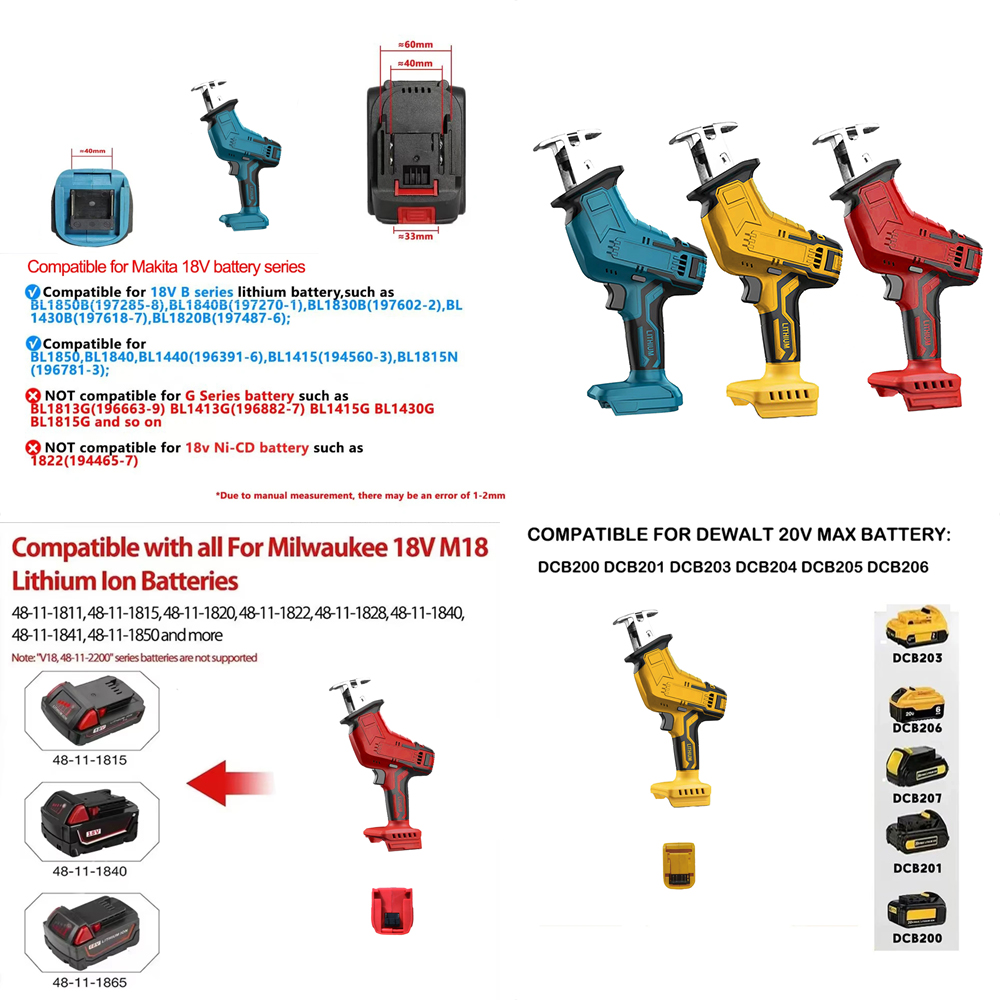 Elektrische Säbelsäge, elektrisches Pferdemesser, kleine tragbare draussen-Schneidsäge, passend für Makita/Dewalt/Milwaukee 18 V Akku