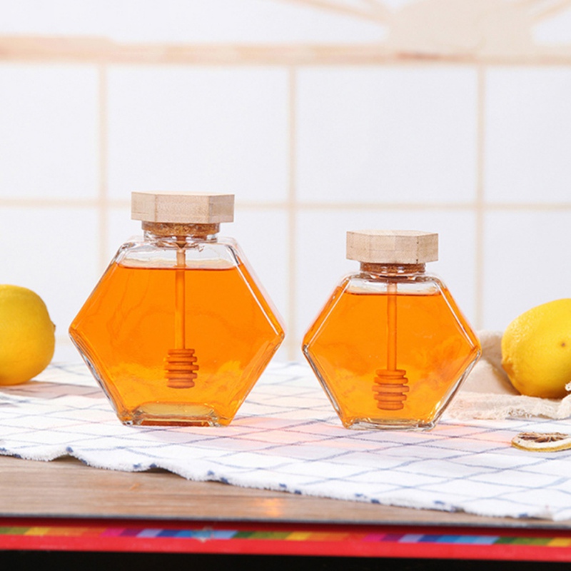 220ml/380ml mini glas honning flaske med træ røre bar honning emballage flaske husholdning lille honning krukke beholder