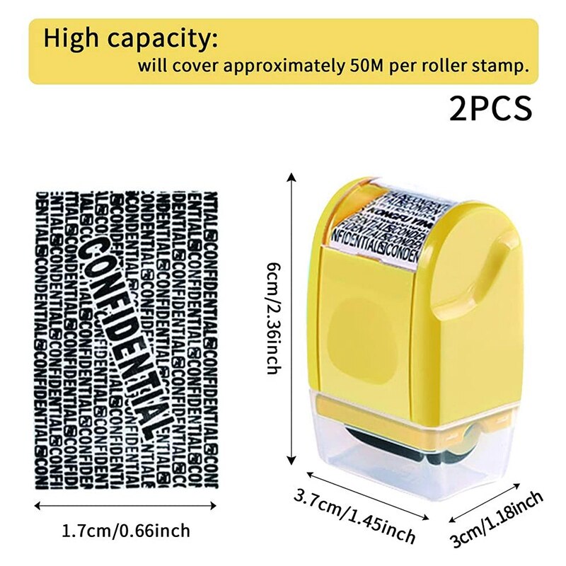 2PCS Wide Roller Stamps Unlimited Re-Inking Identity Theft Prevention Stamp Rolling Security Stamp (Light Blue + Yellow)