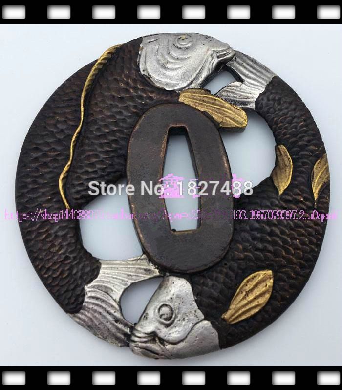Katana-accessoires japonais de | En cuivre Tsuba WAKIZASHI, avec de poisson Double