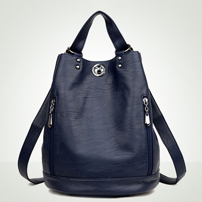 Mode Vrouwen Pu Lederen Rugzak Jeugd Rugzakken Voor Tienermeisjes Vrouwelijke School Schoudertas Rugzak: dark blue