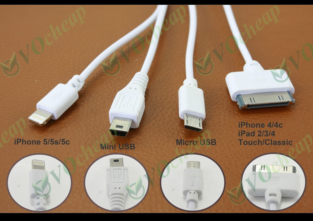 Universele Draagbare USB 4 in 1 Multi Charger Kabel voor iPhone 5 5 S 5C 5SE 6 6 Plus 6 s 6 S + 4 s 4, iPad 4 3 2, iPad mini, iPad air