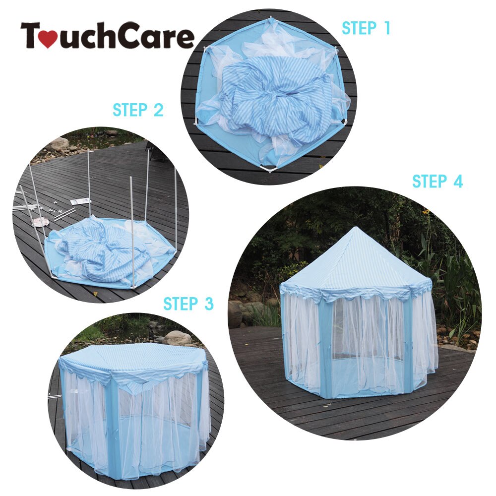 TouchCare Six Angle Pink Princess Castle Gauze Tent House Girl Children Large Indoor Outdoor Toy Game House Kids Ball Play Tents